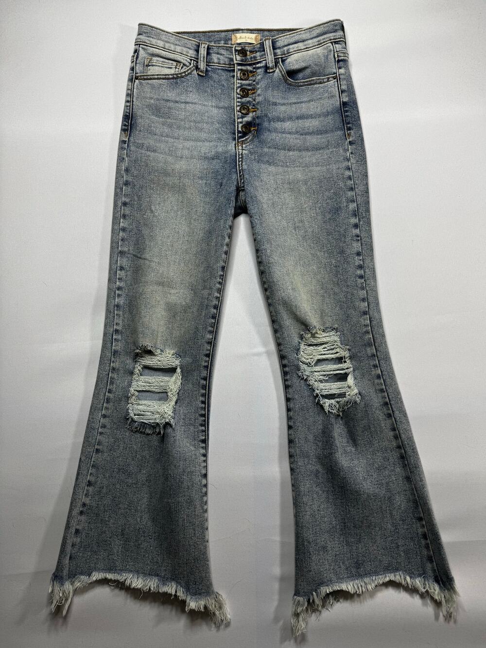 Altar'd‎ State Women's Button Fly Raw Hem Flare Blue  Jeans - 3/26 (28x26)*